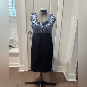 Chic Black and Blue Ruffled Midi Dress